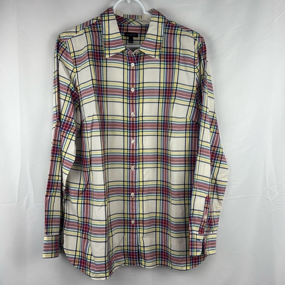 Talbots Women’s Plaid Button Front Tunic Shirt Cotton Size L - Picture 1 of 10